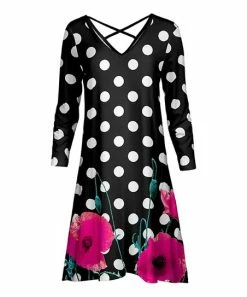 Lily | Black & Pink Floral V-Neck Shift Dress - Women