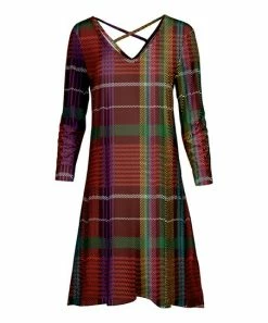 Lily | Red & Green Plaid V-Neck Shift Dress - Women
