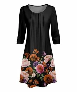 Lily | Black & Red Rose Crewneck Shift Dress - Women