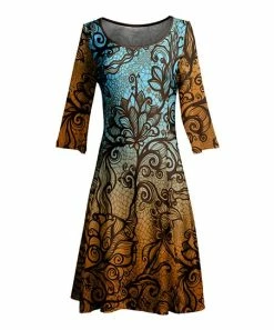 Lily | Orange & Blue Floral Crewneck Shift Dress - Women