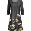 Lily | Gray & Yellow Floral Crewneck Shift Dress - Women