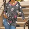 Lily | Gray & Pink Floral Long-Sleeve V-Neck Tunic - Women