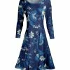 Lily | Blue & White Floral Long-Sleeve Sheath Dress - Plus