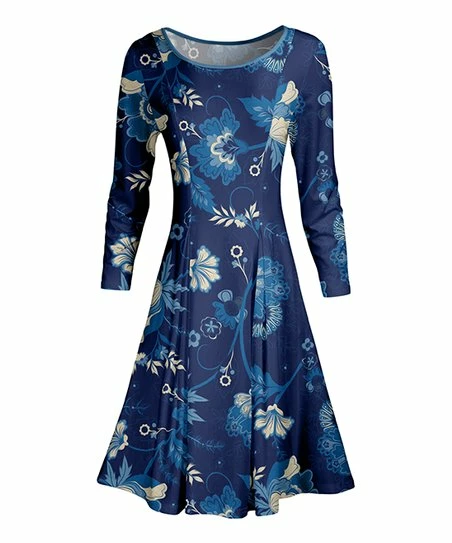 Lily | Blue & White Floral Long-Sleeve Sheath Dress - Plus 1 Lily | Blue & White Floral Long-Sleeve Sheath Dress - Plus