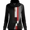Lily | Black & Red Geometric Button-Detail Hoodie - Women