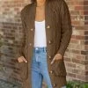 Lily | Brown Cable-Knit Button-Up Grandpa Cardigan - Women & Plus
