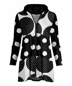 Lily | Black & White Polka Dot Zip-Up Hoodie - Women