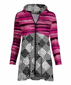 Lily | Black & Pink Stripe & Polka Dot Zip-Up Hoodie - Women
