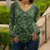 Lily | Green & White Floral Mandala V-Neck Long-Sleeve Tunic - Women & Plus