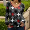 Lily | Gray & Red Argyle V-Neck Long-Sleeve Tunic - Women
