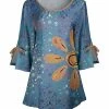 Lily | Blue & Gold Floral Scoop-Neck Three-Quarter Sleeve Tunic - Women