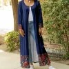 Lily | Navy & Red Floral Cable-Knit Open Duster - Plus
