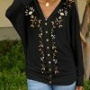 Lily | Black & Beige Floral V-Neck Snap-Button Cardigan Cardigan - Plus