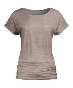 Lily | Beige Melange Ruche-Waist Short-Sleeve Tunic - Plus