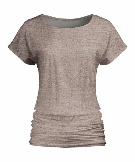 Lily | Beige Melange Ruche-Waist Short-Sleeve Tunic - Plus 1 Lily | Beige Melange Ruche-Waist Short-Sleeve Tunic - Plus