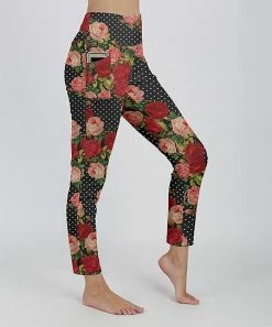 Lily | Black & Pink Floral Polka Dot Pocket Leggings - Women