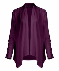 Lily | Plum Shawl-Collar Drape-Front Cardigan - Women