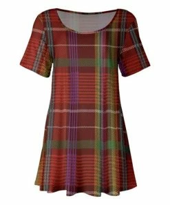 Lily | Rust & Green Plaid Short-Sleeve Scoop Neck Tunic - Plus