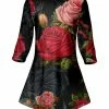 Lily | Red & Black Floral Three-Quarter Sleeve V-Nevk Tunic - Women