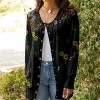 Lily | Black & Yellow Multicolor Floral Snap Cardigan - Plus