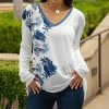 Lily | White & Blue Floral V-Neck Tunic - Plus