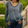 Lily | Teal & Gray Abstract Dot V-Neck Long-Sleeve Top - Women