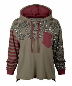 Lily | Beige & Red Floral Chest Pocket Hoodie - Plus