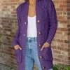 Lily | Purple Cable Knit Pocket Button-Front Grandpa Cardigan - Women & Plus