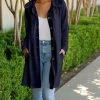 Lily | Navy Pocket Collared Button-Front Longline Jacket - Women