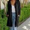 Lily | Black Pocket Collared Button-Front Longline Jacket - Women