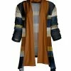 Lily | Navy & Rust Watercolor Stripe Shawl-Collar Waterfall Open Cardigan - Women