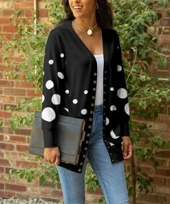 Lily | Black & White Polka Dot Snap-Up Cardigan - Plus