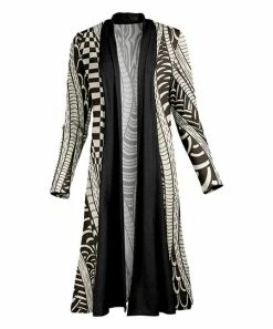 Lily | Cream & Black Geometric Shawl-Collar Duster - Plus