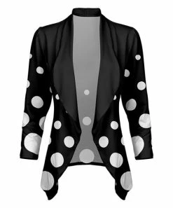 Lily | Black & White Polka Dot Shawl-Collar Open Cardigan - Plus