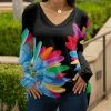 Lily | Black & Blue Floral Long-Sleeve V-Neck Tunic - Plus