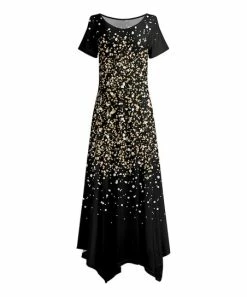 Lily | Black & Beige Glitter-Print Short-Sleeve Handkerchief Maxi Dress - Plus