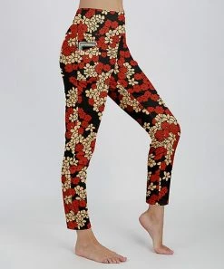 Lily | Red & Cream Floral Pocket Leggings - Women