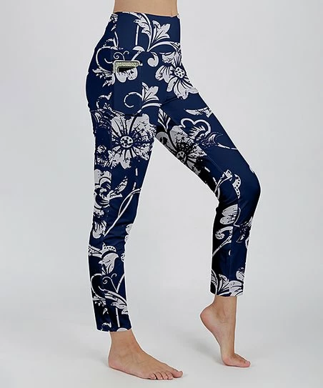 Lily | Navy & Gray Floral Pocket Leggings - Women 1 Lily | Navy & Gray Floral Pocket Leggings - Women