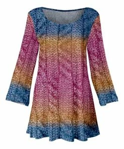 Lily | Blue & Pink Ombré Knit-Print Scoop Neck Tunic - Plus