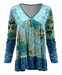 Lily | Blue & Aqua Floral Tiered V-Neck Tunic - Plus