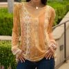 Lily | Gold & White Patchwork Long-Sleeve V-Neck Tunic - Plus