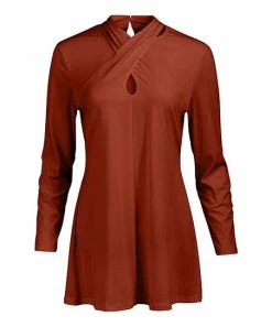 Lily | Red Keyhole Long-Sleeve Tunic - Women