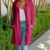 Lily | Fuchsia Pocket Collared Button-Front Longline Jacket - Plus