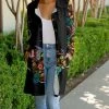 Lily | Black Multicolor Floral Pocket Collared Button-Front Longline Jacket - Women