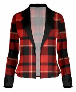 Lily | Red & Black Plaid Notch-Lapel Open-Front Blazer - Women