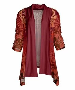 Lily | Red & Coral Floral Shawl-Collar Waterfall Open Cardigan - Women