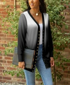 Lily | Black & Gray Ombré Snap-Up Cardigan - Women & Plus