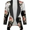 Lily | Black & Taupe Floral Shawl-Collar Open Cardigan - Women