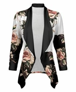 Lily | Black & Taupe Floral Shawl-Collar Open Cardigan - Women