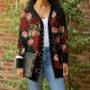 Lily | Black & Red Floral Polka Dot Snap-Up Cardigan - Women